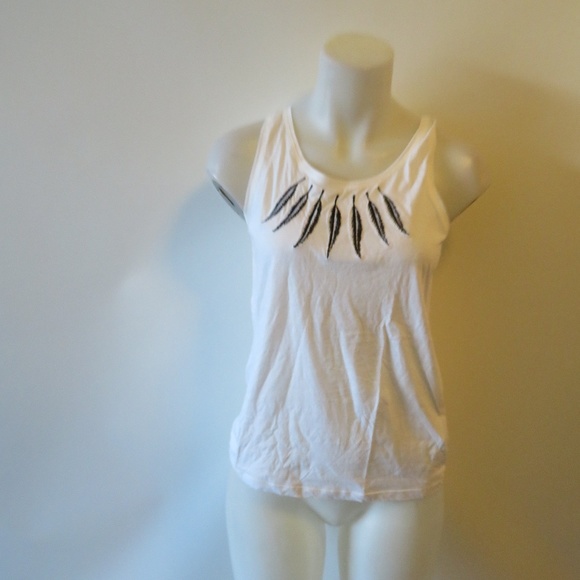 WOMENS PABLO WHITE/BLACK FEATHER PRINT TANK TOP S* - Picture 2 of 8